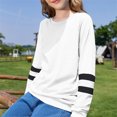 thumbnail image 3 of Dweltoz Girls Long Sleeve Shirts Striped Color Block Crewneck Tees Casual Loose Fit Tunic Tops Soft Pullover Sweatshirts Kids Big Girls Fall Back to School Clothes Size 2-13 Years,White, 3 of 6