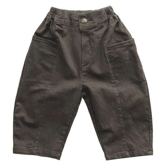 Wdgfv Boys Regular Straight-Fit Jeans Boys Casual Pants Elastic Waist Soft Breathable Lightweight Daily Wear Fashionable Spring Autumn Clothing For Kids 3-9 Years Old Coffee 4-5 Years