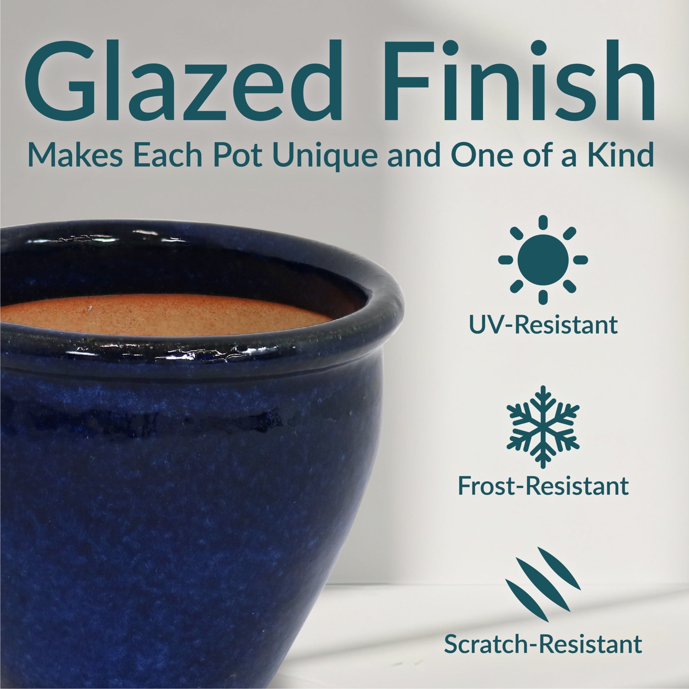 Sunnydaze Chalet 9.5" x 9.5" x 8" Round Imperial Blue Ceramic Outdoor Planter 2-Count