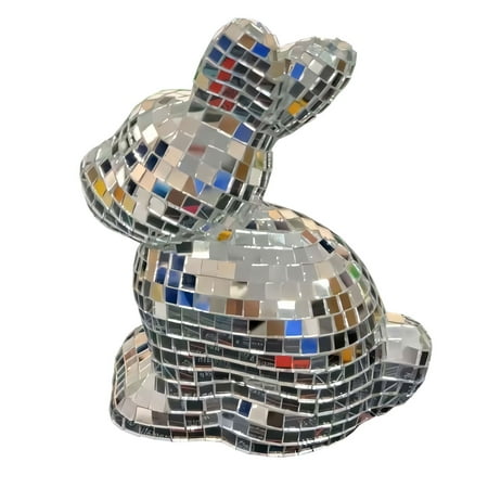 Disco Ball Effect Mirror Simulation Flocked Foam Easter Bunny Free Size Holiday Decoration