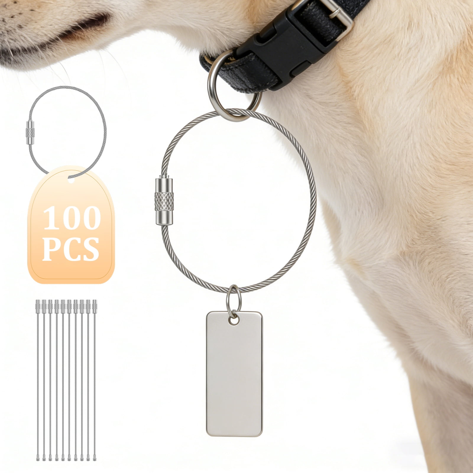 100/200 PCS Keychain 5.9 Inches Wire Ring 0.059 Inches Thickness Cable Loop Ring for Hanging Luggage Tag Key and ID Card