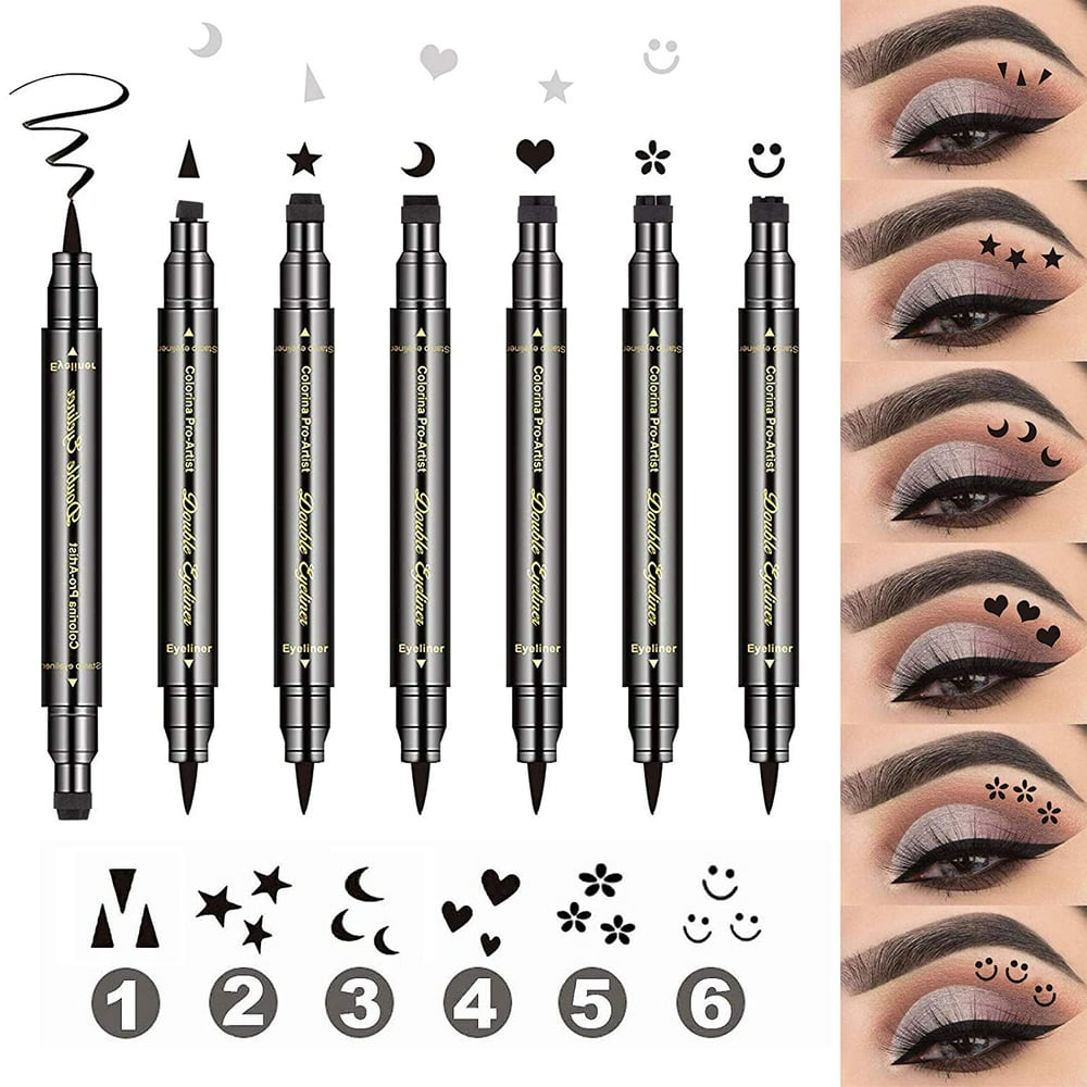 6 Pcs Double Headed Liquid Eyeliner Stamp Pen Set Eye Liners For Women Waterproof Eyeliner 