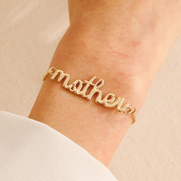 1Pc Word Mother Alloy Link Bracelets for Women Word Mother Charm Bracelets Light Gold Cuff Bracelets for Women Valentine's Day Elegant Gifts DIY Personalized Jewelry 9-1/8 inch(23cm)