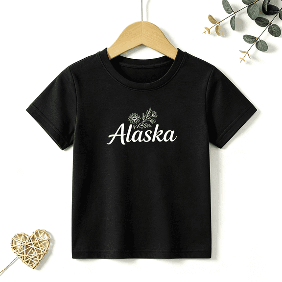 Boys Graphic T Shirt Alaska Nature Travel Theme Short Sleeve Kids Tee Outdoor Adventure Style 100% Cotton Soft Child Tops 4-13Y