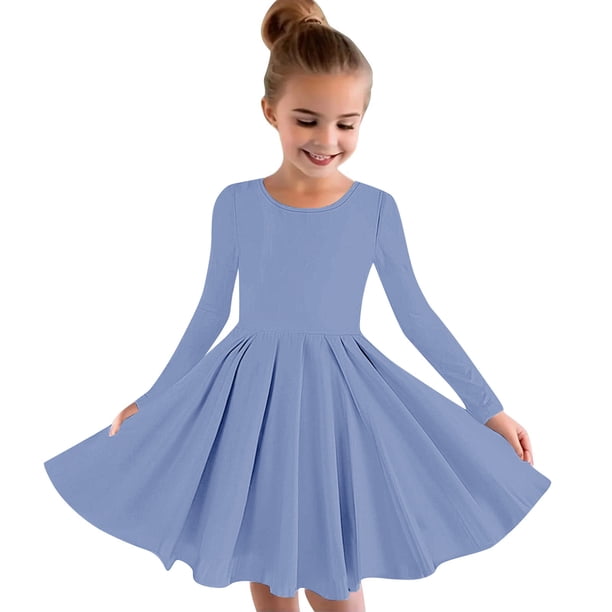 Fall Dresses for Girls Girls Long Sleeve Solid Color Stretchy Dress a Line  Twirly Skater School Recital Dress Girls Semi Formal Dress Blue 7Y -  Walmart Business Supplies