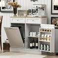 thumbnail image 3 of 13 Gallon Tilt Out Trash Can Cabinet,Hidden Trash Can Cabinet with 2 Drawers and Adjustable Shelves,Freestanding Kitchen Pantry Cabinet,Wooden Laundry Sorter Cabinet for Kitchen Living Room, 3 of 7