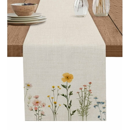 

Table Runner Dresser Scarf 13 x 72 Inch Spring Floral Watercolor Flowers Linen Background Table Runners Non-Slip Heat Kitchen Dining Table Decor for Indoor Outdoor Home Party Decoration