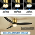thumbnail image 6 of Dextrus 52 Inch Ceiling Fan with Light and Remote, Modern Flush Mount Fan Light With 6 Speeds, 3 Wood Blades - White & Gold, 6 of 11