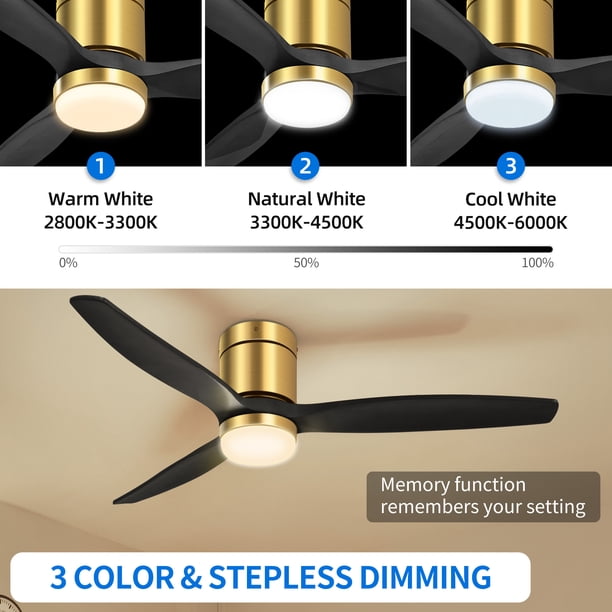 YITAHOME 44 Inch Ceiling Fan With Light & Remote - Walnut Palm Blades, Quiet Reversible DC Motor, 3 Light Colors