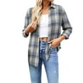 thumbnail image 4 of Womens Button Down Shirts Lightweight Plaid Long Sleeve Collared Jacket Tops Vintage Casual Business Loose Fit Blouses Sky Blue M, 4 of 9
