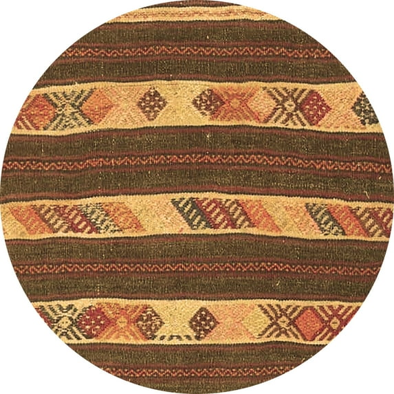 Ahgly Company Indoor Round Abstract Brown Contemporary Area Rugs, 6' Round