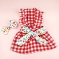 thumbnail image 4 of Bow Decor Dog Plaid Dress Set - 1 Set, Ruffled Sleeves, Summer Cat Dress with Headdress, Pet Supplies, 4 of 8