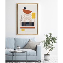 PixonSign Framed Canvas Print Wall Art Brown Semi Circle and Line Parabola Geometric Shapes Digital Art Modern Art Minimalist Relax/Calm Warm Boho Decor for Living Room, Bedroom - 24"x36" Natural