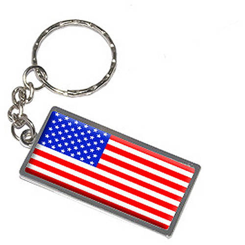 Premium Teardrop Chrome Die Cast Metal Keychain Ring Fob AMERICAN FLAG USA 