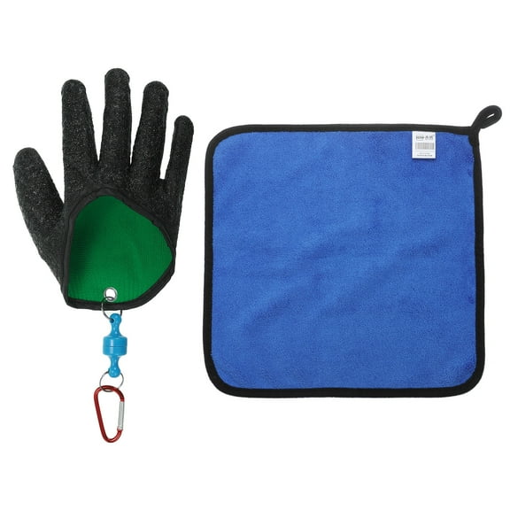 Uxcell Fishing Gloves with ABS Magnet Release Towel Fisherman Professional Puncture Resistant Glove, Black(Right)