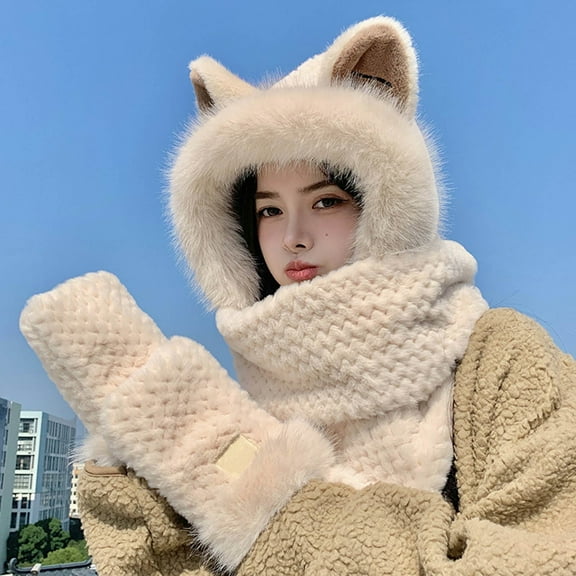Baqcunre Beanies Hats Men, Cute Ears Hat And Scarf Ear Scarf Hat Beanie Hat Scarf Combo Hood Combines A Hat for Women, Beanie for Women, Baby Beanie