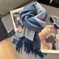 thumbnail image 3 of Bufanda de lana 100 % para mujer y hombre, estilo británico, tartán, cachemir liso, bufandas con borlas, bufanda cálida de invierno para mujer, chal 2024, 3 of 5