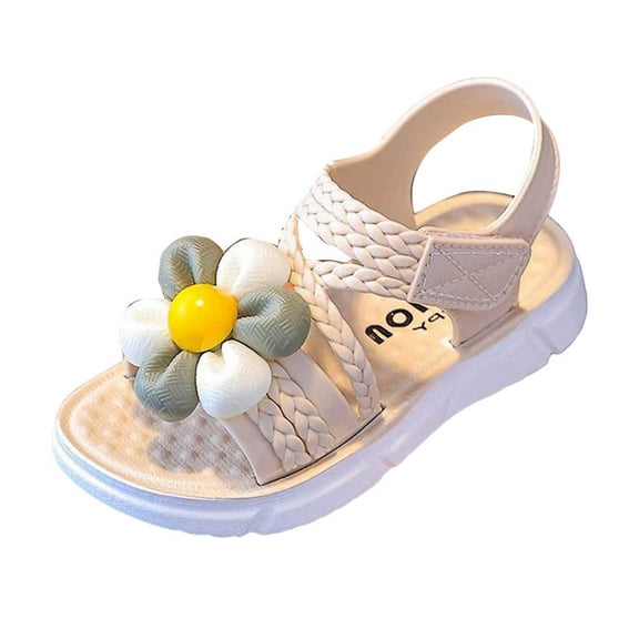 LIIPEE Girls Sandals Summer Fashion Cute Flower Open Toe Non-Slip Soft Sole Shoes Newborn Classic Beach Princess Sandal,Beige,2-2.5 Years
