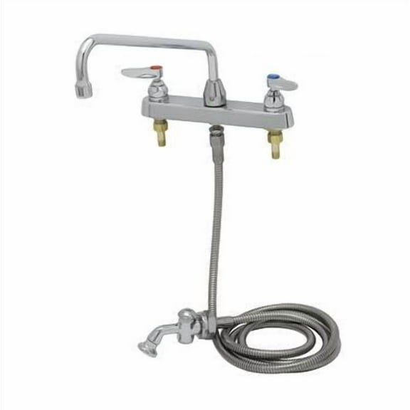 T&S Brass - Workboard Faucet, 8'' Deck Mount, 12'' Swing Nozzle, Side Spray w/ Rosespray Outlet