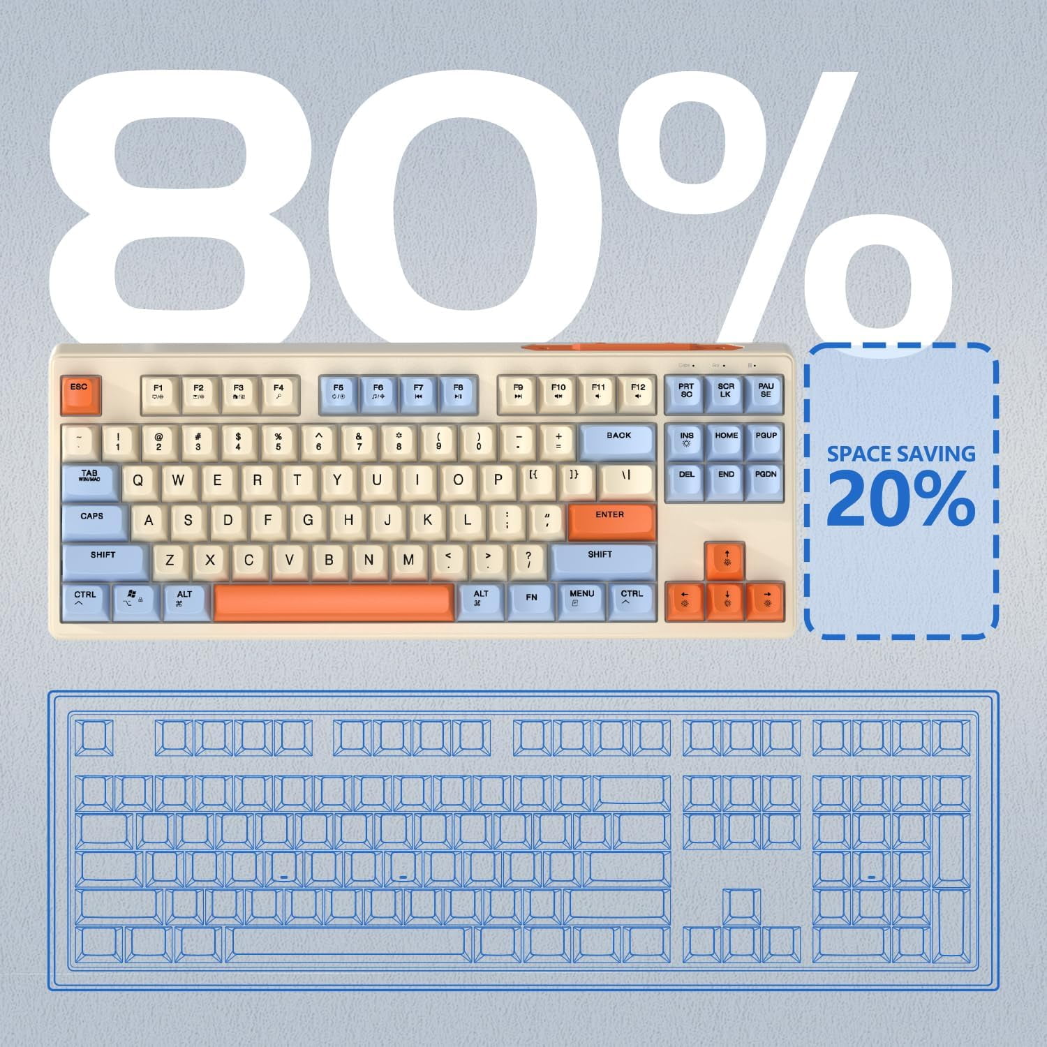 ATTACK SHARK Anti-ghosting Bluetooth Gaming Keyboard, Creamy Blue