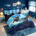 thumbnail image 2 of meiyoeat Ocean Sea Dinosaur Shark King Bedding for Boys Men, Prehistoric Sea King Bed in a Bag, Blue, Black Reversible, 7pcs, 2 of 5