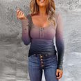 thumbnail image 2 of DPTALR Blouse Décontractée pour Femmes Col Rond Dégradé Boutons Manches Longues Slim, 2 of 5