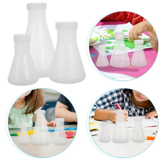 KALLORY 3pcs Plastic Graduated Cylinders White Lab Beakers for Science Education and Family Learning Activities