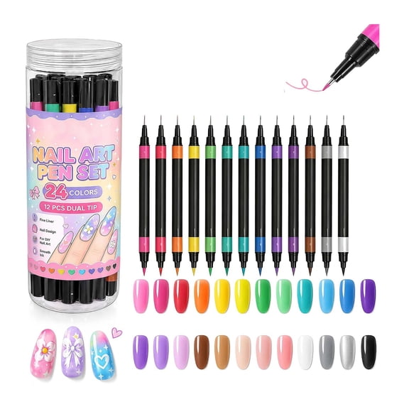 24 Colors Dual Ended Nail Art Pens Set