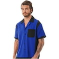thumbnail image 4 of Yeahdor Mens Retro Classic Casual Camp Shirt Short Sleeve Shirt for Business Work Holiday Royal_Blue XXXL, 4 of 7