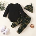 thumbnail image 4 of 6 Months Baby Boys Clothes 12 Months Boys 3PCS Fall Winter Outfits Set Letter Print Infant Boys Long Sleeve Top Camo Pants Hat Set Black, 4 of 9