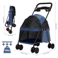thumbnail image 3 of Tereitr Pet Stroller for Small Dogs & Cats, 4 Wheel Outdoor Travel Folding Dog Stroller with Cup Holder, Visible Mesh Windows, Rear Wheel Brakes, Pets Up to 33 lbs, Blue, 3 of 9
