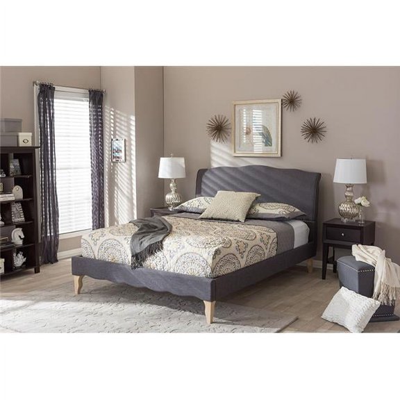 Baxton Studio Fannie French Classic Modern Style Polyester Fabric Platform Bed, Multiple Sizes, Multiple Colors