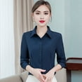 thumbnail image 4 of Women Shirt Lapel Long Sleeve Single Breasted Shirt Tops Solid Color Slim Fit Office Lady Shirt Work Wear, 4 of 8