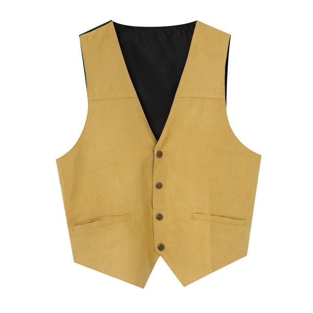 Kcodviy Mens Gentlemens Plays Suede Soft Jacket Men Retro V Neck Solid Mens Rain Proof Jacket Color Pocket Button Leather Jacket Fleece Vest