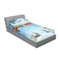 thumbnail image 2 of Ambesonne Christmas Fitted Sheet & Pillow Sham Set, Santa Plane Snowman, Twin, Blue Orange, 2 of 2