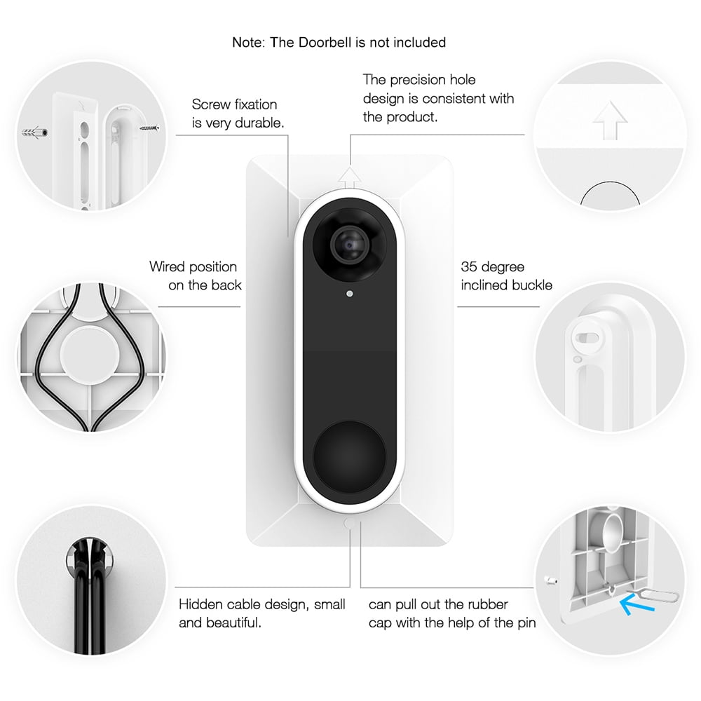 Wall Plate L35/°//R35 /° Wedge for Arlo Video Doorbell Plastic Material Adjustment Mounting Wall plate Wedge Kit Koroao L35/°//R35 /° Angle mount for Arlo Video Doorbell Black