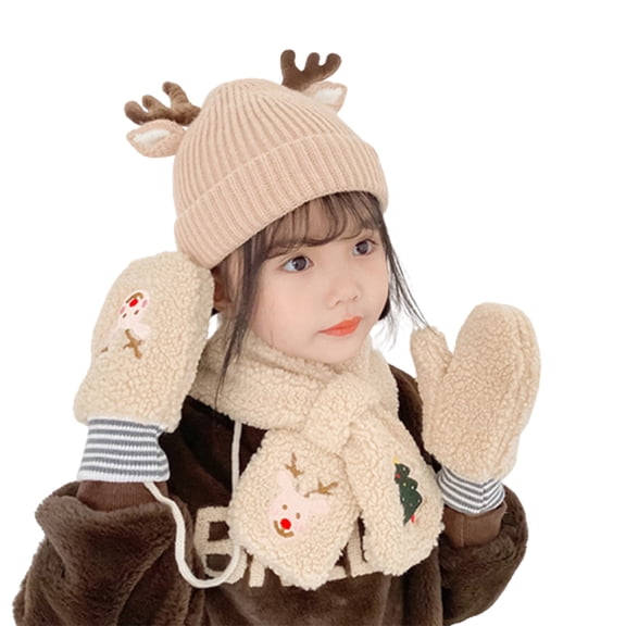 JZROCKER Toddler Winter Cartoon Hats Gloves Scarf Set Knitted Beanie Soft Warm for Child