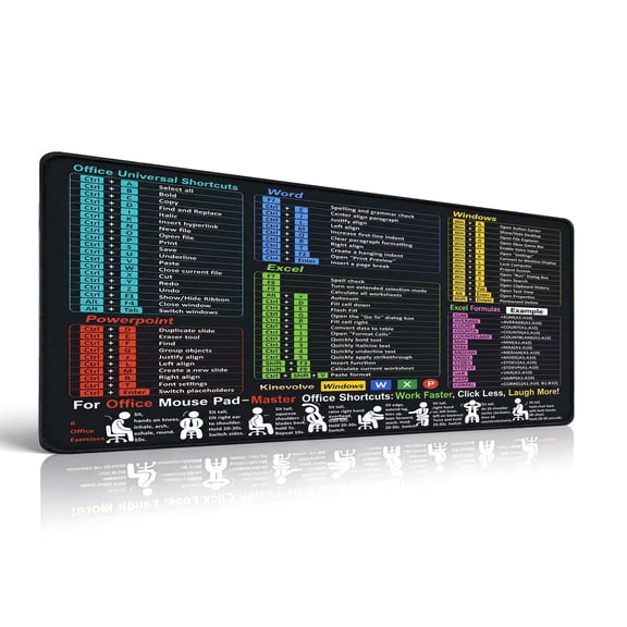 SAYEEC Office Shortcuts Desk Mat, 27.5 x 11.8 inches Non-Slip Excel & Windows Reference Desk Pad, 3mm Thickened Mouse Mat for Home and Office