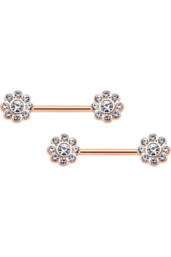 14G Womens Piercing 316L Stainless Steel 2Pc Whimsical Flower Nipple Ring Set 9/16