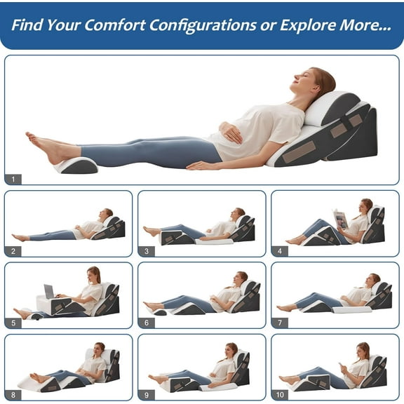 6PCS Wedge Pillow Set for After Surgery, Bed Wedge Pillow Post Surgery, Wedges Pillows for Back Pain Relief, Acid Relux, Sit Up Pillow for Beds, Beds Wedges & Body Positioners, White/Grey