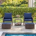 thumbnail image 2 of ELPOSUN 5 Piece Patio Furniture Set, Outdoor Conversation Wicker Chairs for Two with Ottoman Underneath,Brown Rattan,Navy, 2 of 8