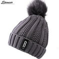 thumbnail image 2 of Spencer Winter 2Pcs Pom Pom Cable Beanie Hat Scarf Set Soft Warm Knit Ski Cap Thick Neck Scarf for Women "Gray", 2 of 4