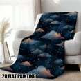 thumbnail image 3 of 1pc Vintage Starry Cloudscape Night Sky Artwork Flannel Throw Blanket - Soft Cozy All-Season, Deep Blue & Pink Clouds with Golden Stars, Digital Print for Sofa Bed Camping Travel Office, Cozy Blanket, 3 of 10