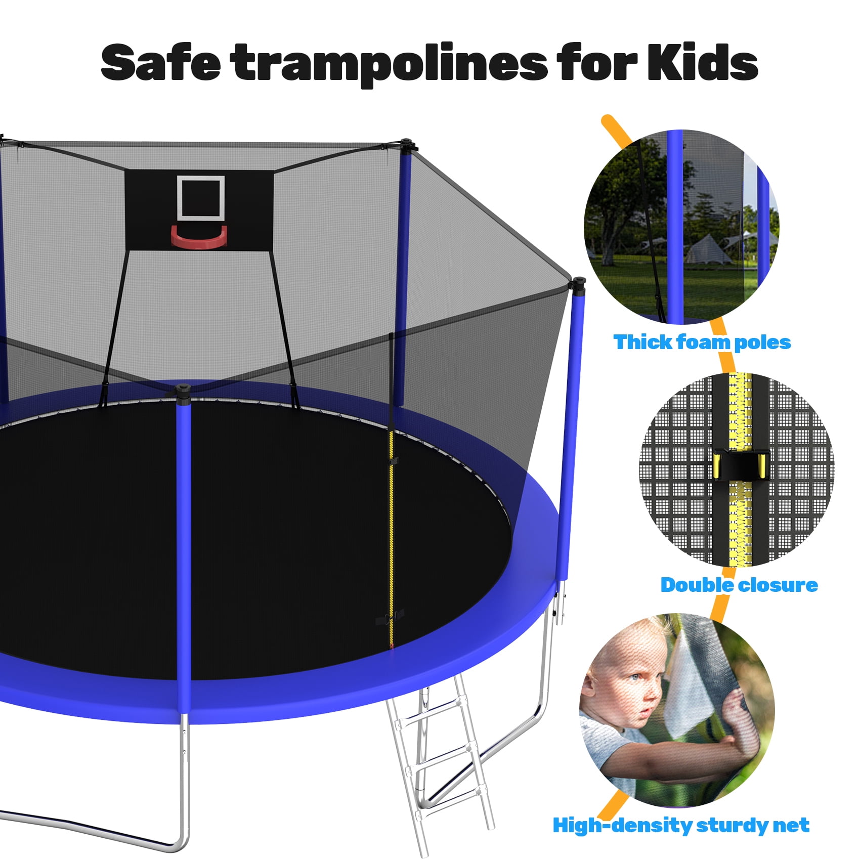 Alvantor 14Ft Trampoline for Kids Age 3-10, Round Trampolines with Basketball Hoop & Enclosure Net for Backyard Yard,Blue