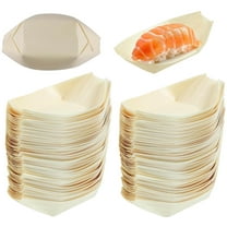100Pcs Wooden Sushi Serving Tray Boat,Happon Disposable Wooden Boat Plates,3 inch Fast Food Basket for Home Restaurant