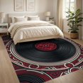 thumbnail image 3 of ODIKA 8'x10' Washable Area Rug Record Vintage Turntable Concentric Ring Border Disc Cd Vinyl Playful Expressive for King Size Bedroom Under Bed, Master Suite, Non-Shedding, Easy Care, 3 of 7