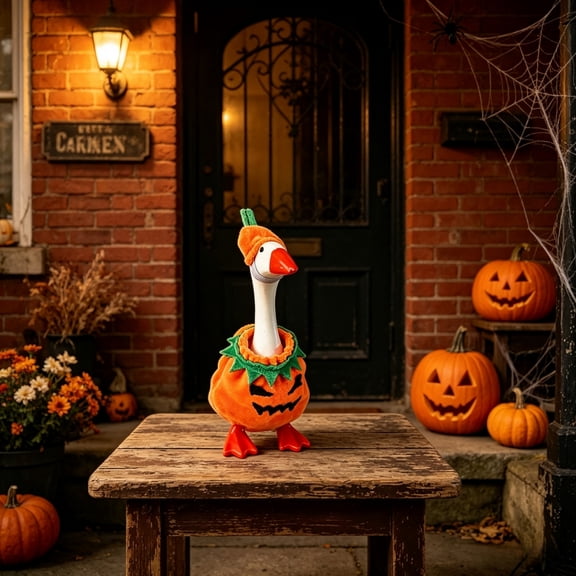 RUINIXCW 7 Inch Halloween Deck Goose Outfits Desk Duck Outfit Mini Porch Goose Outfit for Desktop Goose Figurine Decor Desk Goose Clothes Decor Pumpkin Costume and Hat (No Goose)