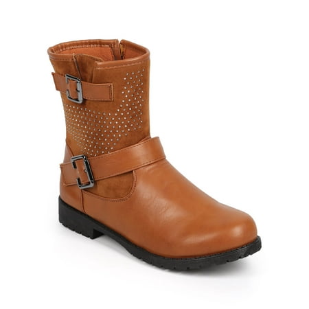 

New Women Bumper Evelyn-12 Leatherette Round Toe Strappy Stud Motorcycle Boot Sz
