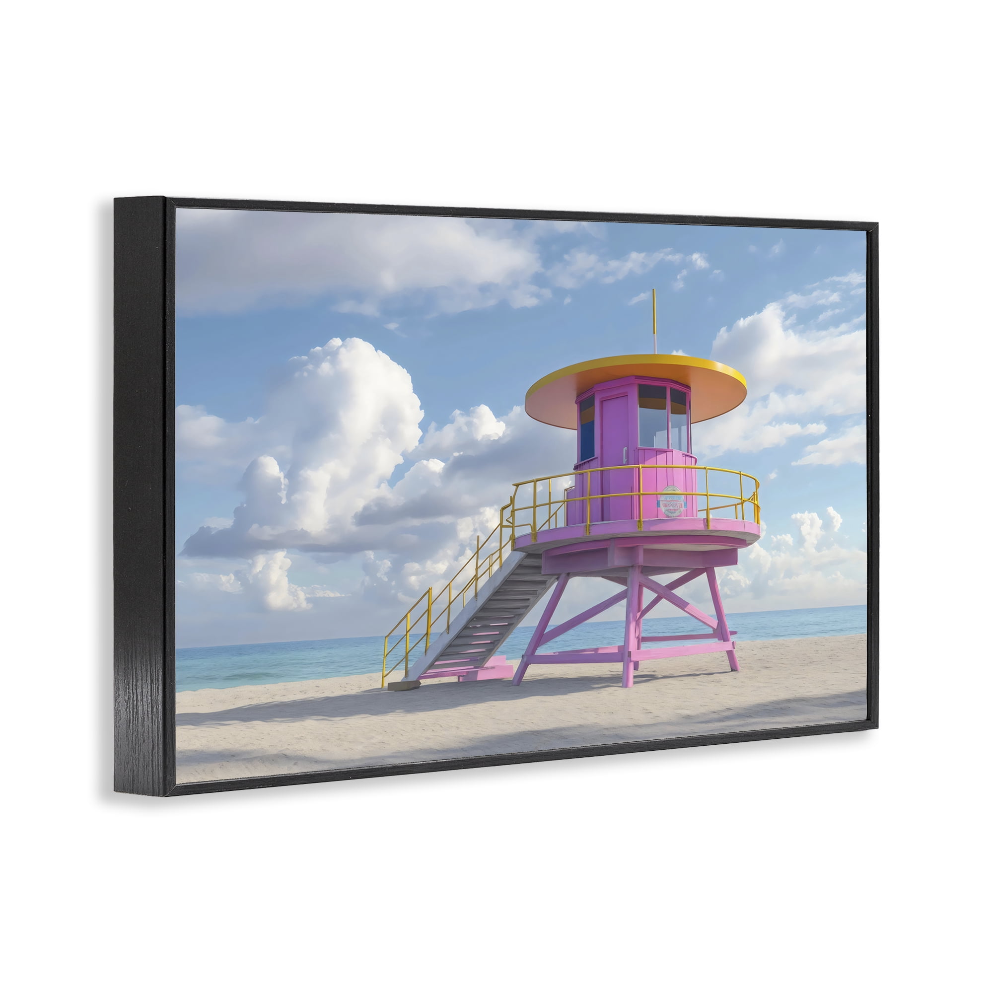 Stupell Industries Miami Beach Tower in Pink Black Framed Giclee Art, design by Creative Studio