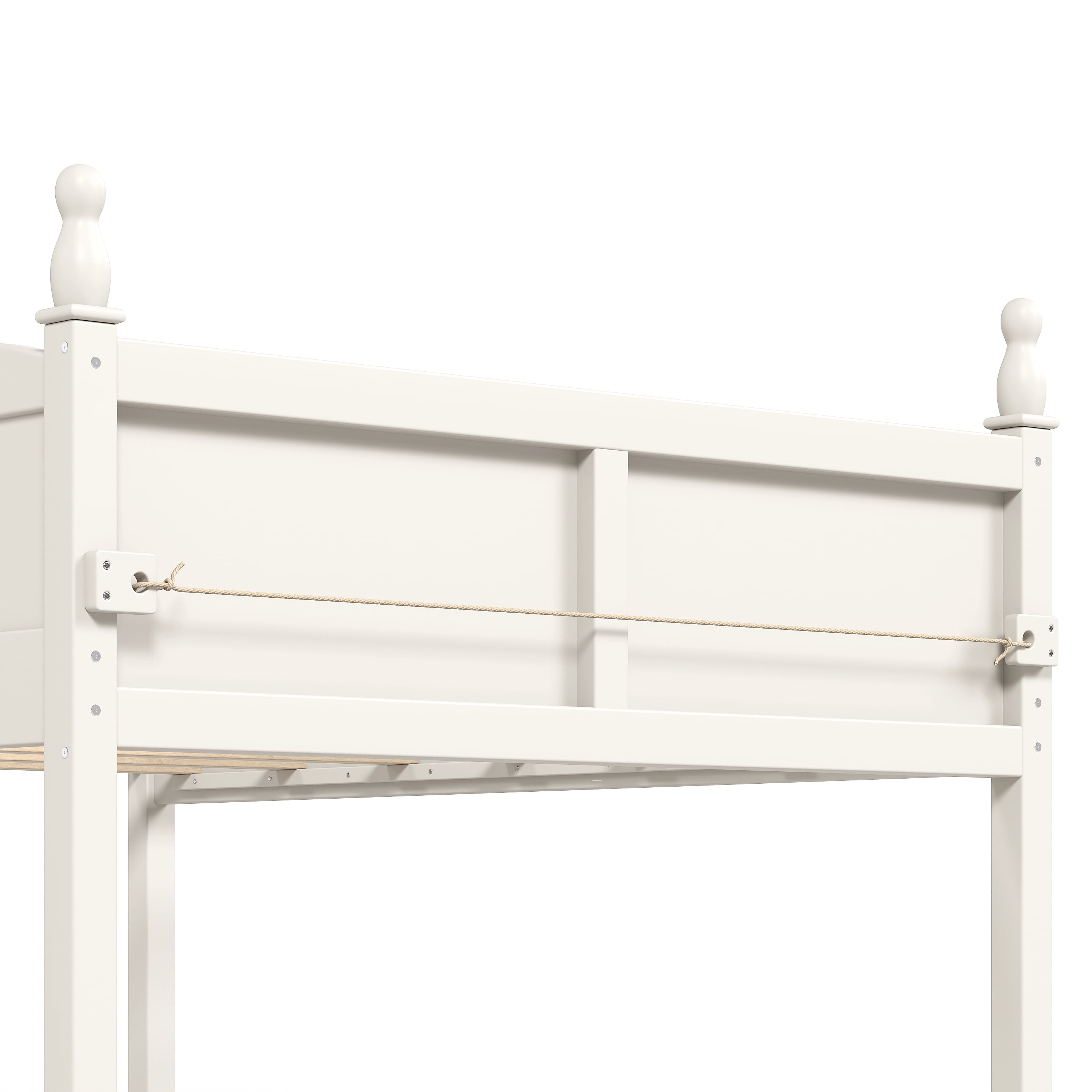 Safe Full Size Low Loft Bed with Full-Length Guardrails and Bookshelf, Solid Wood Bed with Ladder for Kids and Teens, Beige